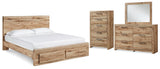 Hyanna Panel Storage Bed, Dresser, Mirror and Chest