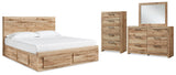 Weston Panel Storage Bed with 2 Under Bed Storage Drawer, Dresser, Mirror and Chest
