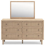 Cielden Upholstered Bed with Roll Slats, Dresser and Mirror