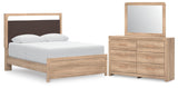 Kinlanni Upholstered Panel Bed, Dresser and Mirror
