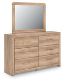Kinlanni Upholstered Panel Bed, Dresser and Mirror