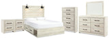 Averly Panel Bed with Storage, Dresser, Mirror, Chest and 2 Nightstands