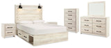 Averly Panel Bed with Storage, Dresser, Mirror and 2 Nightstands