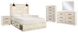 Averly Panel Storage Bed, Dresser, Mirror, 2 Chests and 2 Nightstands