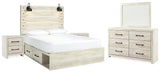 Averly Panel Bed with Storage, Dresser, Mirror and 2 Nightstands
