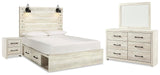 Averly Panel Bed with Storage, Dresser and Mirror