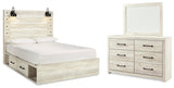 Averly Panel Bed with Storage, Dresser and Mirror