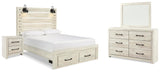 Averly Panel Storage Bed, Dresser, Mirror and Nightstand
