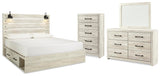 Averly Panel Bed with Storage, Dresser, Mirror and Chest