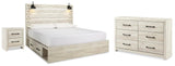 Averly Panel Storage Bed. Dresser and Nightstand
