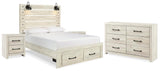 Averly Panel Storage Bed, Dresser and 2 Nightstands