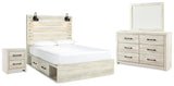 Averly Panel Bed with Storage, Dresser, Mirror and Nightstand