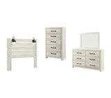 Averly Panel Headboard with Mirrored Dresser and Chest