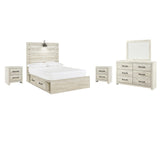 Averly Panel Bed with 2 Storage Drawers with Mirrored Dresser and 2 Nightstands