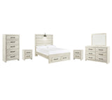 Averly Panel Bed with 2 Storage Drawers with Mirrored Dresser, Chest and 2 Nightstands
