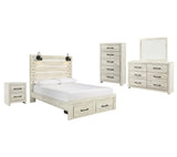 Averly Panel Bed with 2 Storage Drawers with Mirrored Dresser, Chest and Nightstand