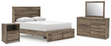 Bramwell Panel Storage Bed, Dresser, Mirror and Nightstand