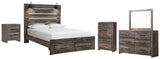 Drystan Panel Bed with 2 Storage Drawers with Mirrored Dresser, Chest and Nightstand