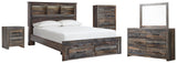 Drystan Bookcase Bed with 2 Storage Drawers with Mirrored Dresser, Chest and Nightstand