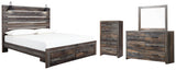 Drystan Panel Bed with Storage with Mirrored Dresser and Chest