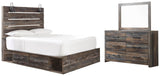 Drystan Panel Bed with 2 Storage Drawers with Mirrored Dresser