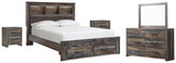 Drystan Bookcase Bed with 2 Storage Drawers with Mirrored Dresser and 2 Nightstands