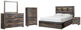 Drystan Bookcase Bed with 2 Storage Drawers, Dresser, Mirror, Chest and Nightstand