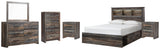 Drystan Bookcase Bed with 2 Storage Drawers, Dresser, Mirror, Chest and 2 Nightstands