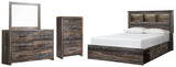 Drystan Bookcase Bed with 4 Storage Drawers, Dresser, Mirror and Chest