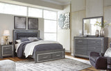 Lodanna Panel Bed with 2 Storage Drawers with Mirrored Dresser, Chest and 2 Nightstands