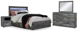 Seagrant Panel Bed with 2 Side Storage, Dresser, Mirror, and Nightstand