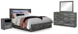 Seagrant Panel Bed with Storage, Dresser, Mirror and 2 Nightstands