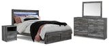 Seagrant Panel Bed with 2 Storage Drawers with Mirrored Dresser and Nightstand