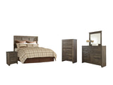 Everton Panel Headboard with Mirrored Dresser, Chest and Nightstand