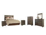 Everton Panel Headboard with Mirrored Dresser, Chest and 2 Nightstands