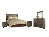Everton Panel Headboard with Mirrored Dresser and 2 Nightstands