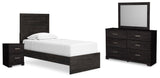 Belachime Panel Bed with Mirrored Dresser and Nightstand