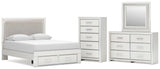 Zuraleus Upholstered Panel Platform Storage Bed, Dresser, Mirror and Chest