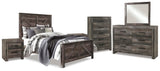 Wynnlow Crossbuck Panel Bed with Mirrored Dresser, Chest and 2 Nightstands