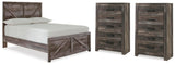 Wynnlow Crossbuck Panel Bed and 2 Chests