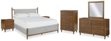 Corwyn Upholstered Bed with Mirrored Dresser, Chest and 2 Nightstands