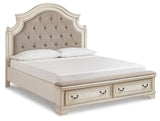 Realyn Upholstered Panel Bed, Dresser, Mirror and Nightstand