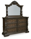 Maylee Upholstered Bed, Dresser, Mirror, Chest and Nightstand