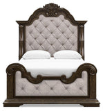 Maylee Upholstered Bed, Dresser, Mirror and 2 Nightstands