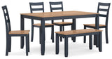 Millbrook Dining Table with 4 Chairs and Bench (Set of 6)