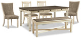 Vanderley Dining Table, 4 Chairs and Bench