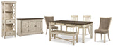Vanderley Dining Table, 4 Chairs, Bench, Server and Display Cabinet