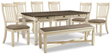 Vanderley Dining Table, 6 Chairs, and Bench
