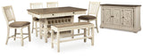 Vanderley Counter Height Dining Table, 4 Barstools, Bench and Server