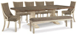 Vanderley Dining Table, 6 Chairs and Bench